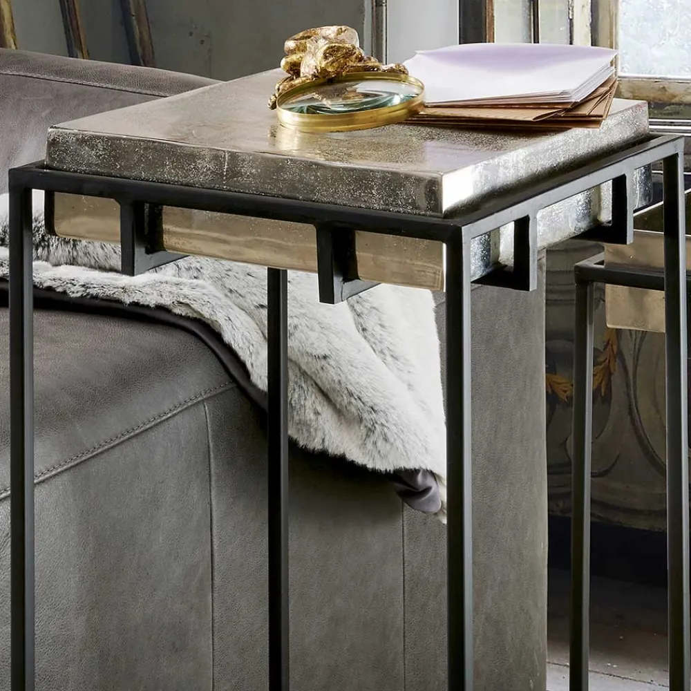 Wohnen 2-Satz-Beistelltisch in Nickel & Schwarz - Toina (zweiteilig)