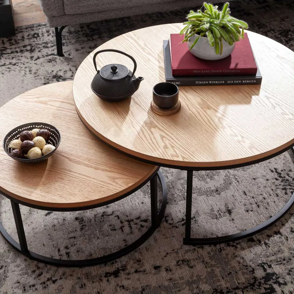 Wohnen 2-Satz-Couchtisch in Eiche Furnier - Bucket (zweiteilig)