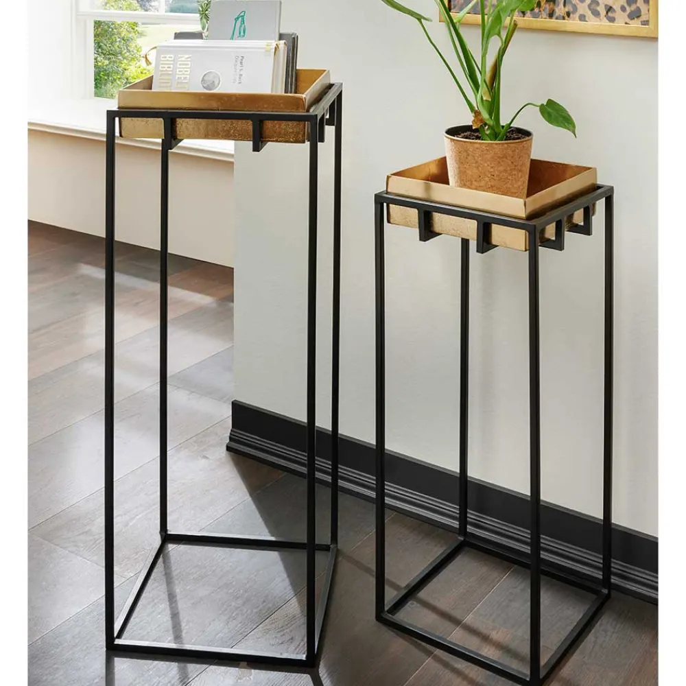 Wohnen Blumensäulen*2-Satz-Tisch in Bronze Gold & Schwarz - Fagnetta (zweiteilig)