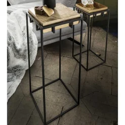 Wohnen Blumensäulen*2-Satz-Tisch in Bronze Gold & Schwarz - Fagnetta (zweiteilig)