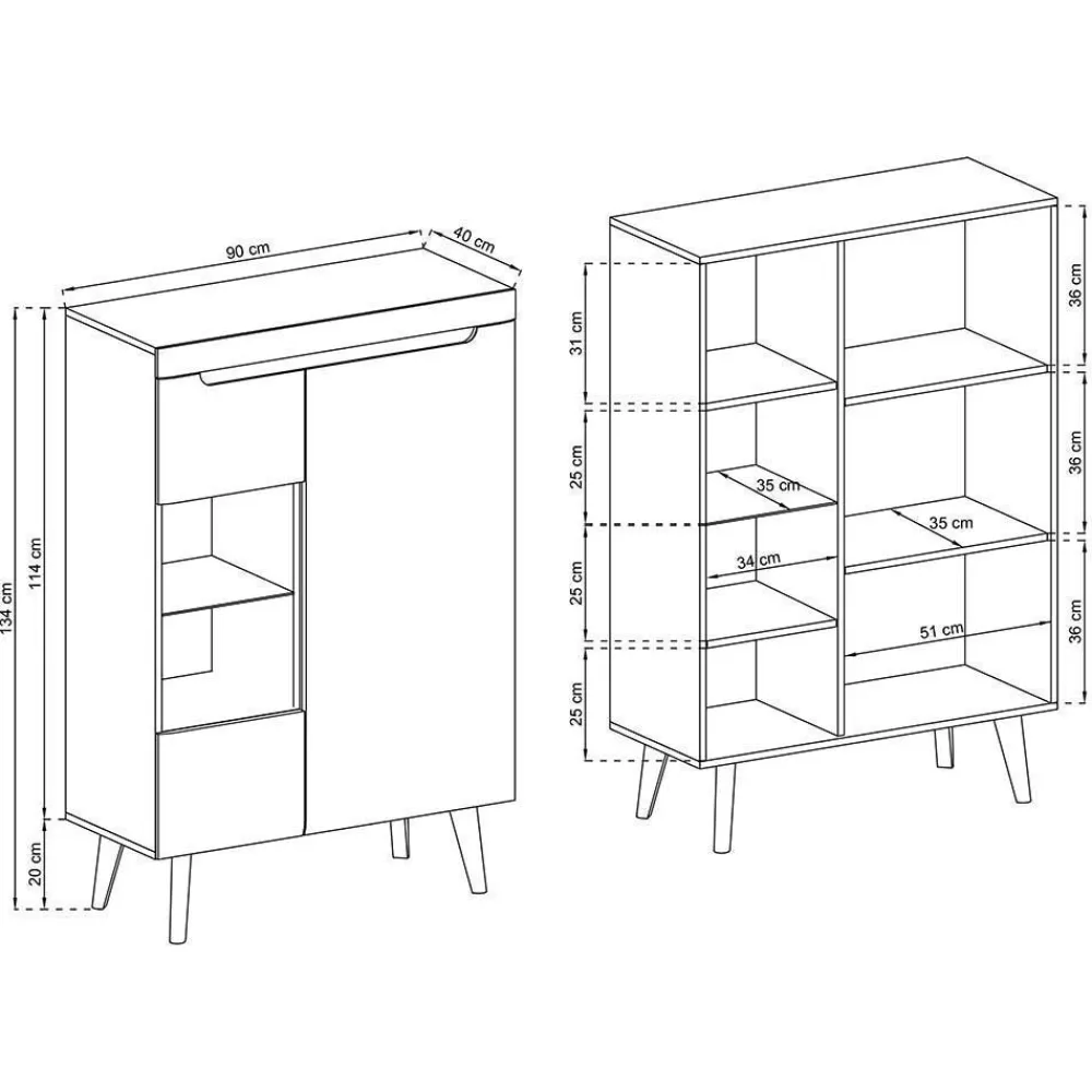 Wohnen Scandi Anbauwand fürs Wohnzimmer - Olcian (vierteilig)
