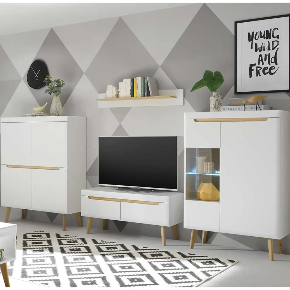 Wohnen Scandi Chic TV Wohnwand Möbel - Ginko (vierteilig)