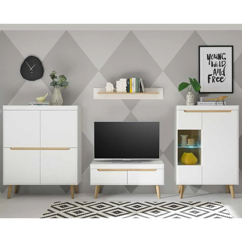 Wohnen Scandi Chic TV Wohnwand Möbel - Ginko (vierteilig)