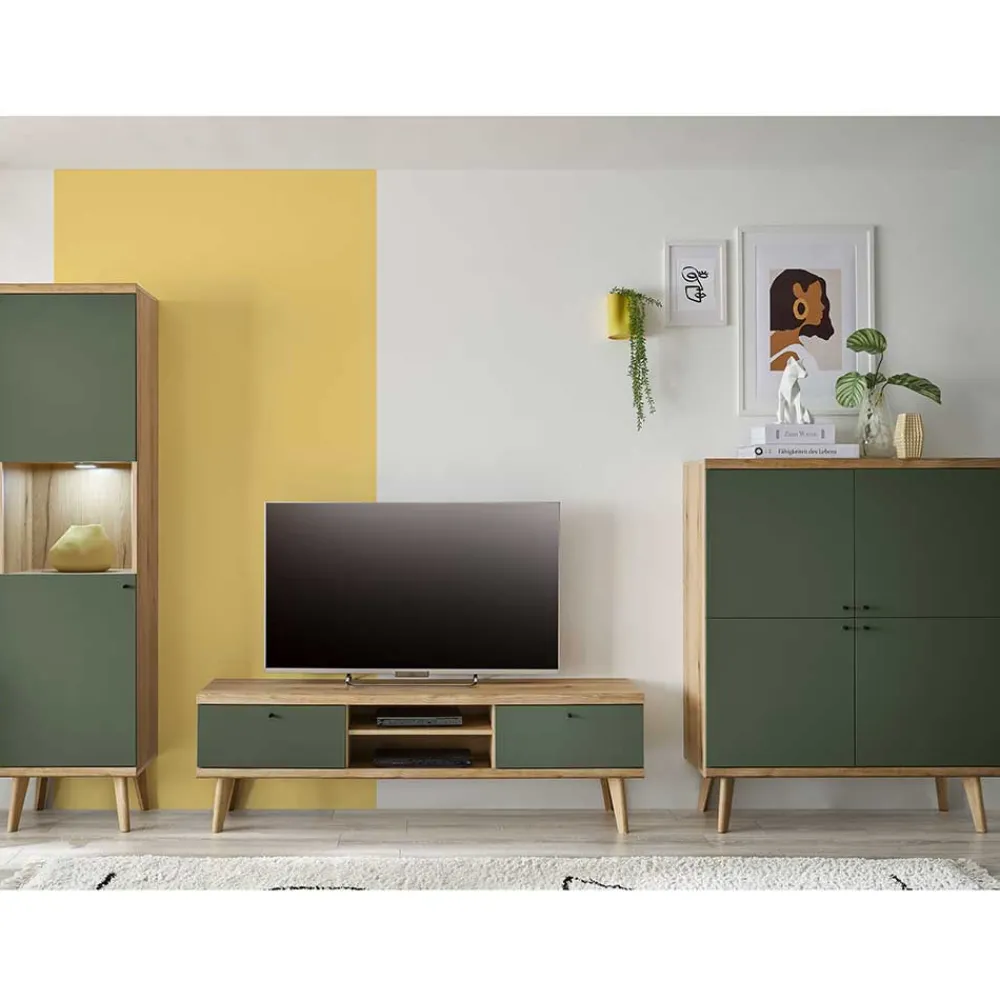 Wohnen Scandi Chic Wohnwand in Graugrün - Oliva (dreiteilig)