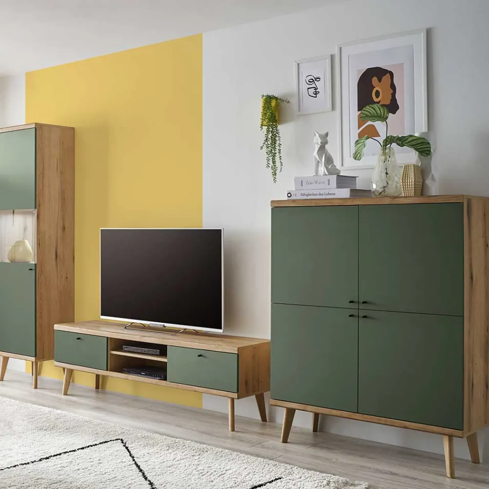 Wohnen Scandi Chic Wohnwand in Graugrün - Oliva (dreiteilig)