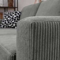 Wohnen Scandi Ecksofa in Anthrazit mit Buche - Lidio