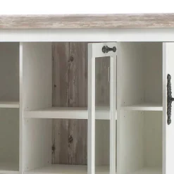 Wohnen Sideboards & Kommoden|Sideboards & Kommoden*Scandi Landhaus Highboard in Weiß Pinie Shabby Nedita 140 cm breit