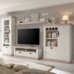 Wohnen Wohnwände|Wohnwand*Scandi Landhaus Wohnzimmermöbel Set Nedita in Weiß (vierteilig)