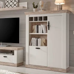 Wohnen Wohnwände|Wohnwand*Scandi Landhaus Wohnzimmermöbel Set Nedita in Weiß (vierteilig)