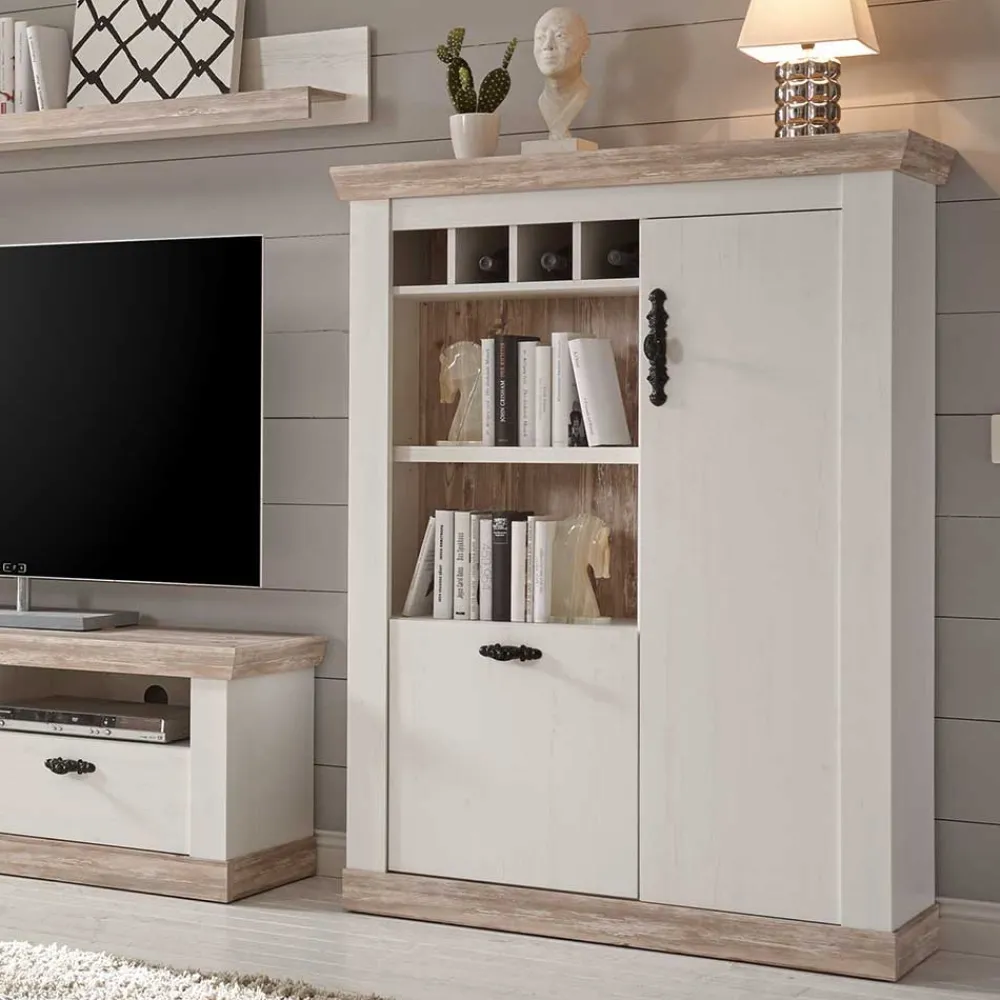 Wohnen Wohnwände|Wohnwand*Scandi Landhaus Wohnzimmermöbel Set Nedita in Weiß (vierteilig)