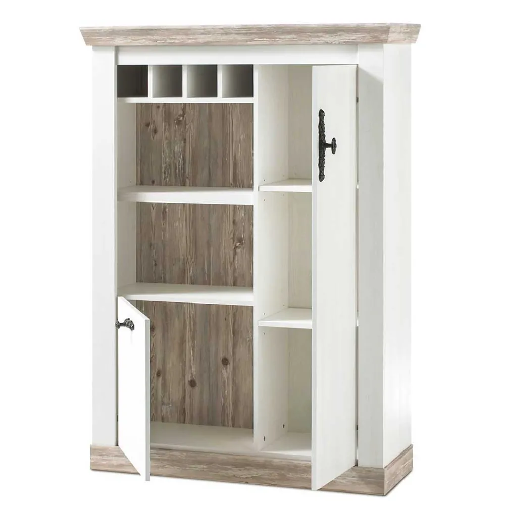 Wohnen Wohnwände|Wohnwand*Scandi Landhaus Wohnzimmermöbel Set Nedita in Weiß (vierteilig)