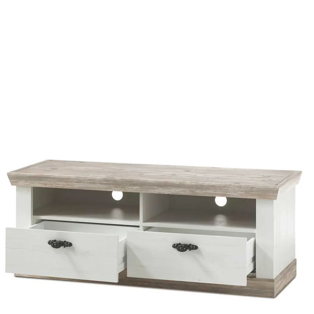 Wohnen Wohnwände|Wohnwand*Scandi Landhaus Wohnzimmermöbel Set Nedita in Weiß (vierteilig)