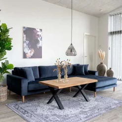 Wohnen Scandi Polsterecke in Dunkelblau Samt - Peetja