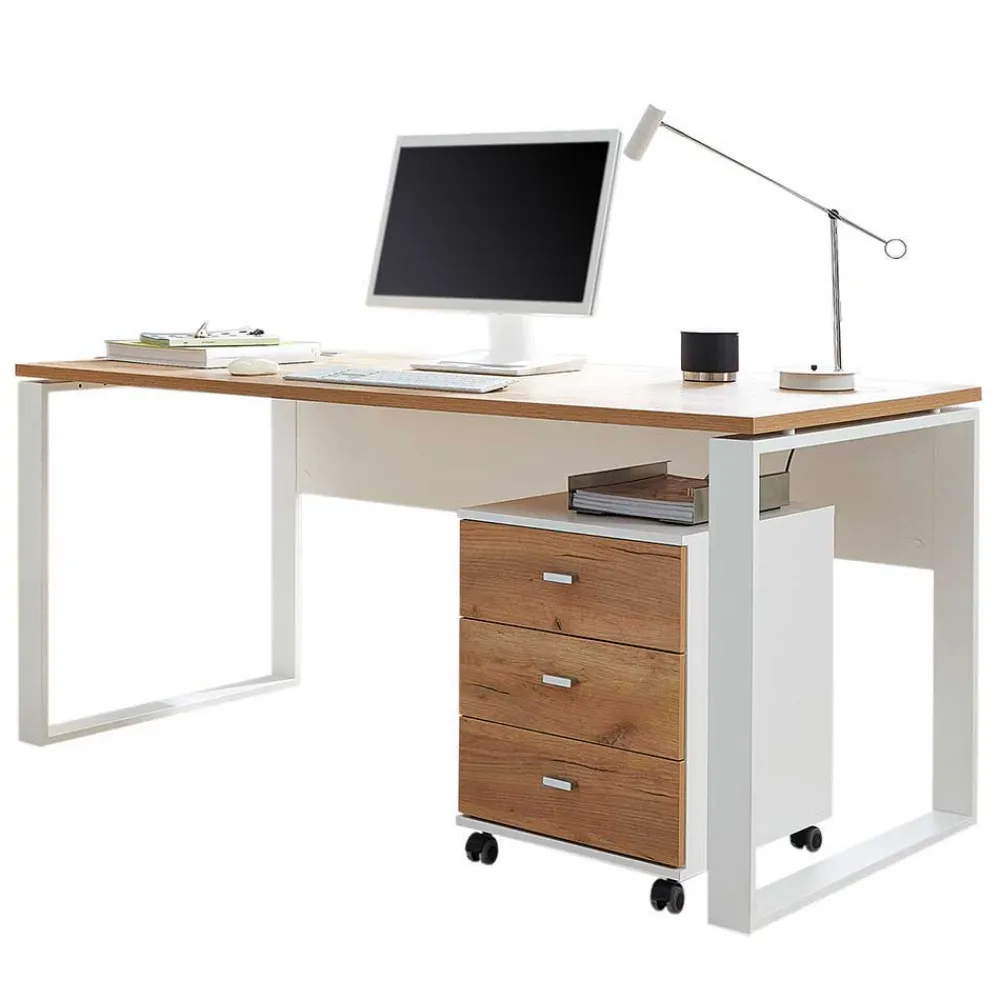 Wohnen Bürotische*Scandi Schreibtisch Kombi in Weiß - Ziharo (zweiteilig)