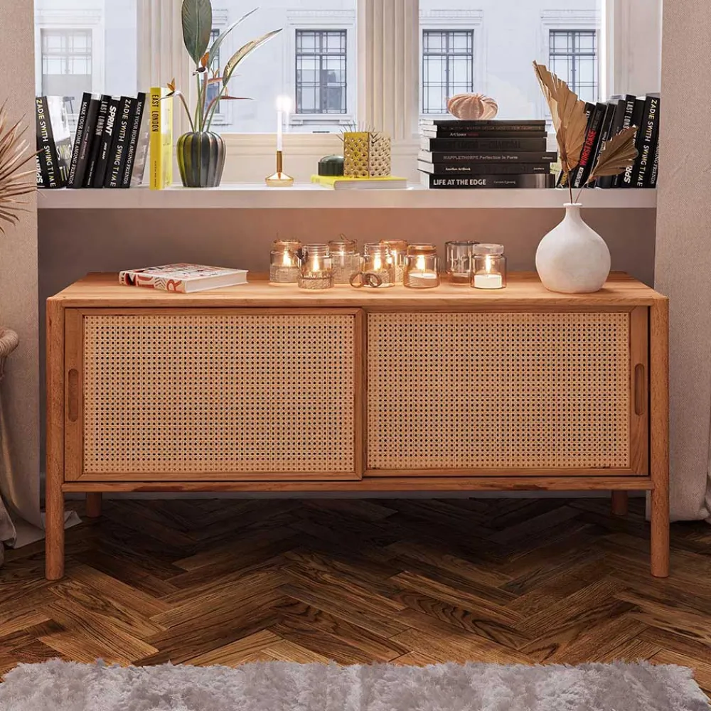 Wohnen Sideboards & Kommoden|Tv & Hifi-Möbel*Schiebetüren Lowboard aus Wildbuche - Indrya