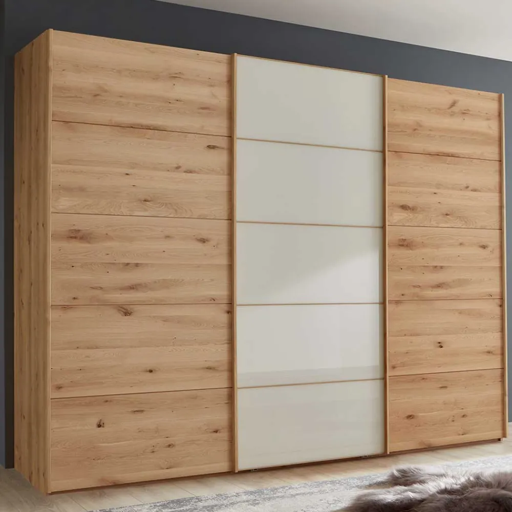 Wohnen Naturholzmöbel|Schränke*Schiebetüren-Kleiderschrank in Beige Glas - Nikoba