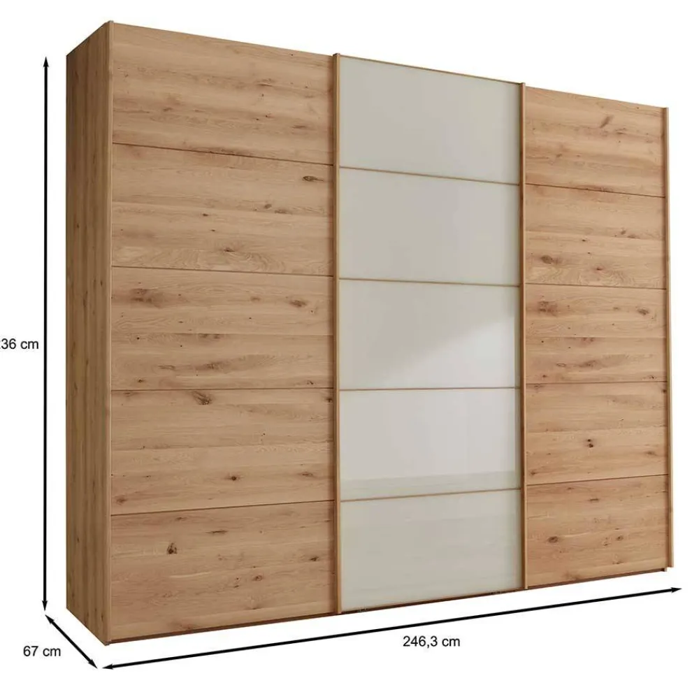 Wohnen Naturholzmöbel|Schränke*Schiebetüren-Kleiderschrank in Beige Glas - Nikoba