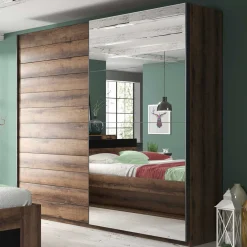 Wohnen Schiebetürschrank in Eiche Dunkel Holzoptik - Ceusenia