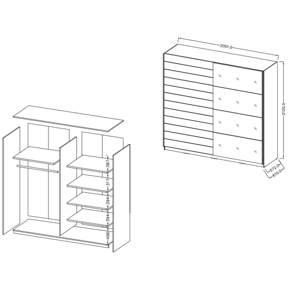 Wohnen Schiebetürschrank in Eiche Dunkel Holzoptik - Ceusenia