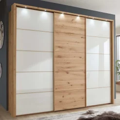 Wohnen Weiße Möbel|Naturholzmöbel*Schiebetürschrank in Weiß Glas - Crucav