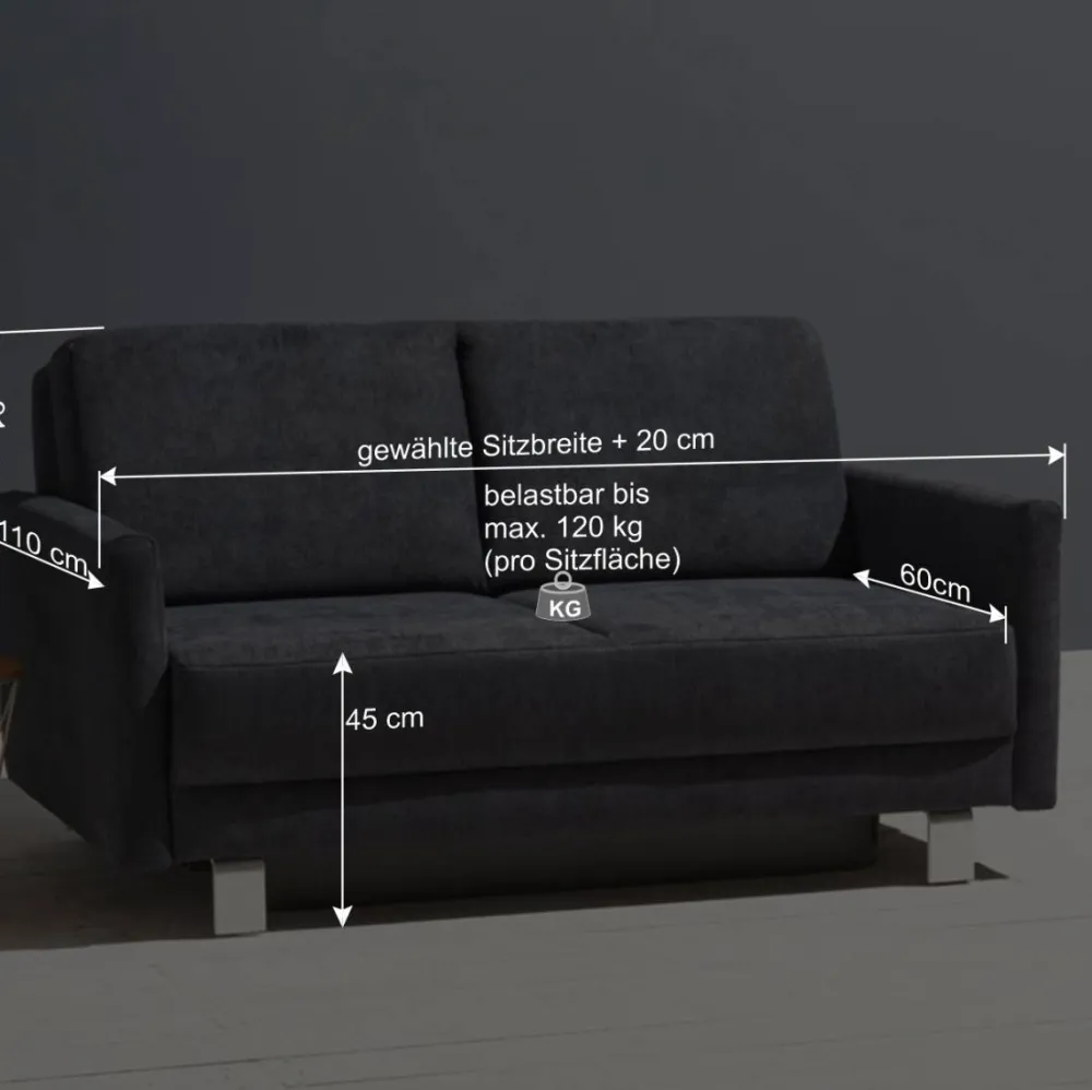 Wohnen Betten|Betten*Schlafcouch mit Bettkasten in Blaugrau - Casmas