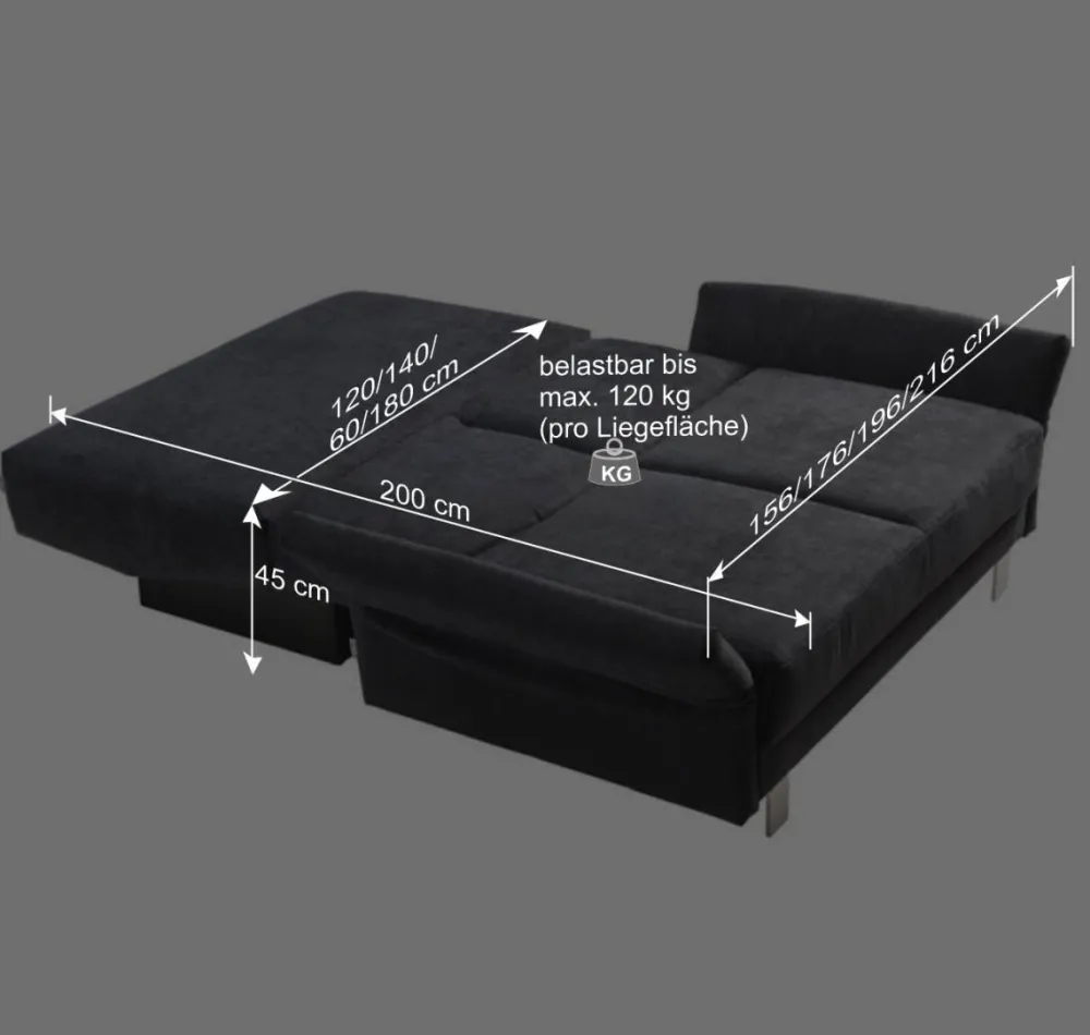 Wohnen Betten|Betten*Schlafcouch mit Bettkasten in Blaugrau - Casmas