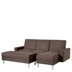 Wohnen Sofas|Sofa*Schlafcouch mit Hocker in Beigegrau mit Chrom - Defelira (zweiteilig)
