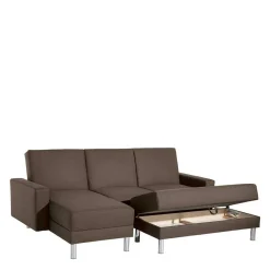 Wohnen Sofas|Sofa*Schlafcouch mit Hocker in Beigegrau mit Chrom - Defelira (zweiteilig)