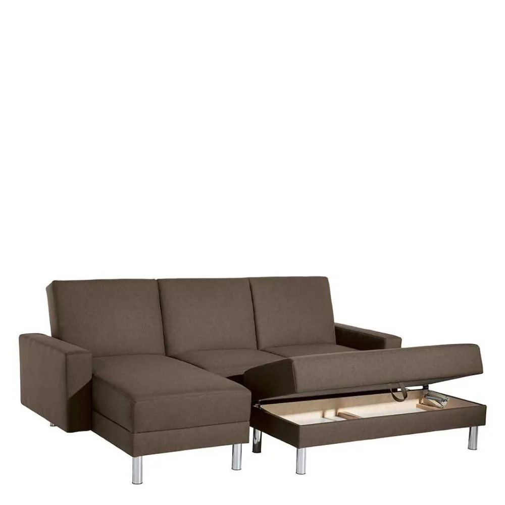 Wohnen Sofas|Sofa*Schlafcouch mit Hocker in Beigegrau mit Chrom - Defelira (zweiteilig)
