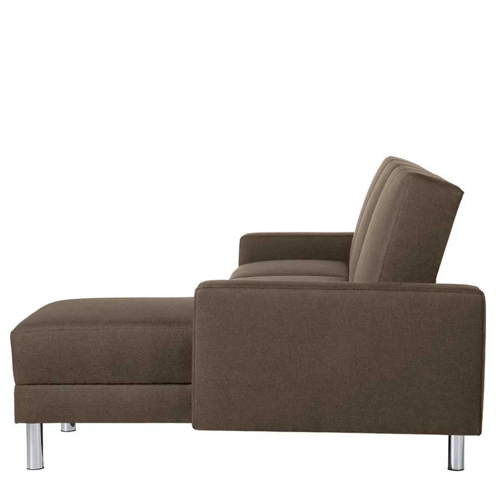 Wohnen Sofas|Sofa*Schlafcouch mit Hocker in Beigegrau mit Chrom - Defelira (zweiteilig)