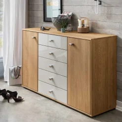 Wohnen Küchenschränke|Sideboards*Schlafzimmer Kommode in Eichefarben & Beige - Emdsiva