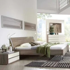 Wohnen Schlafzimmer Komplett*Schlafzimmer Komplettset Crenba in Creme (vierteilig)