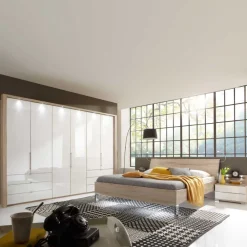 Wohnen Schlafzimmer Komplett*Schlafzimmer Komplettset Bosays in Weiß Eiche Sonoma (vierteilig)