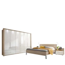 Wohnen Schlafzimmer Komplett*Schlafzimmer Komplettset Bosays in Weiß Eiche Sonoma (vierteilig)