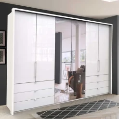 Wohnen Glasmöbel|Schränke*Schlafzimmer Schrank mit Falttüren in Weiß - Dolienca