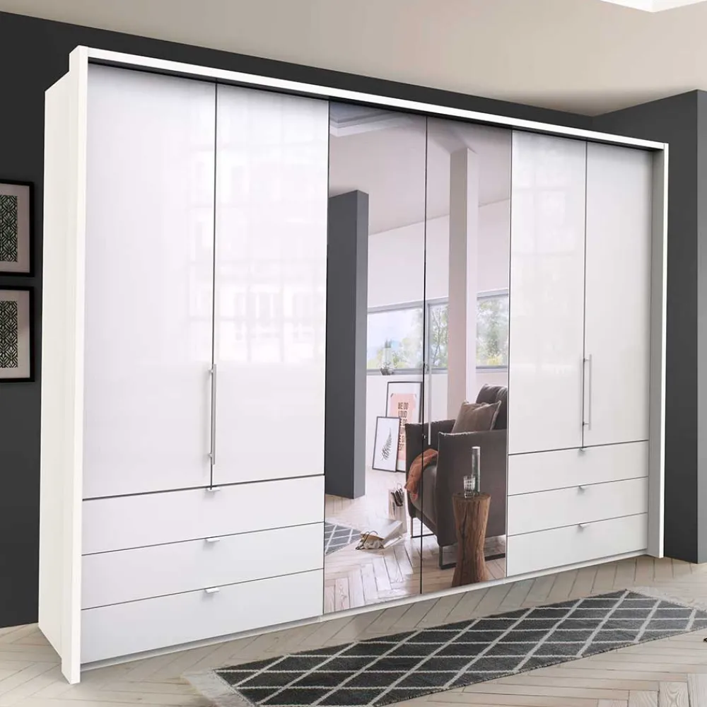 Wohnen Glasmöbel|Schränke*Schlafzimmer Schrank mit Falttüren in Weiß - Dolienca