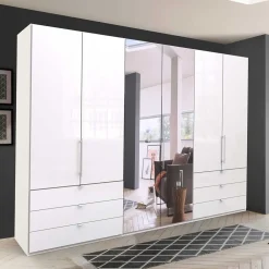 Wohnen Glasmöbel|Schränke*Schlafzimmer Schrank mit Falttüren in Weiß - Dolienca