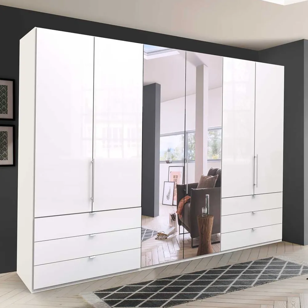 Wohnen Glasmöbel|Schränke*Schlafzimmer Schrank mit Falttüren in Weiß - Dolienca