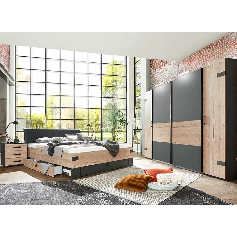 Wohnen Schlafzimmer Set im Industrial Stil - Ardila (vierteilig)