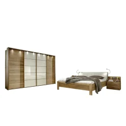 Wohnen Weiße Möbel|Glasmöbel*Schlafzimmer Set Waruna mit Eiche Massivholz (vierteilig)