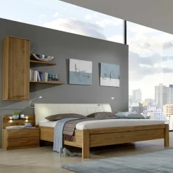 Wohnen Weiße Möbel|Glasmöbel*Schlafzimmer Set Waruna mit Eiche Massivholz (vierteilig)