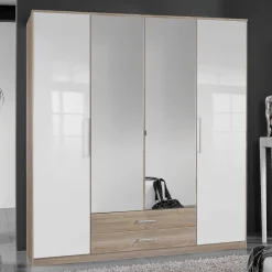 Wohnen Weiße Möbel|Glasmöbel*Schlafzimmer-Kleiderschrank in Weiß HG & Eiche sägerau - Grands