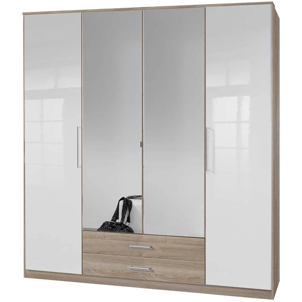Wohnen Weiße Möbel|Glasmöbel*Schlafzimmer-Kleiderschrank in Weiß HG & Eiche sägerau - Grands
