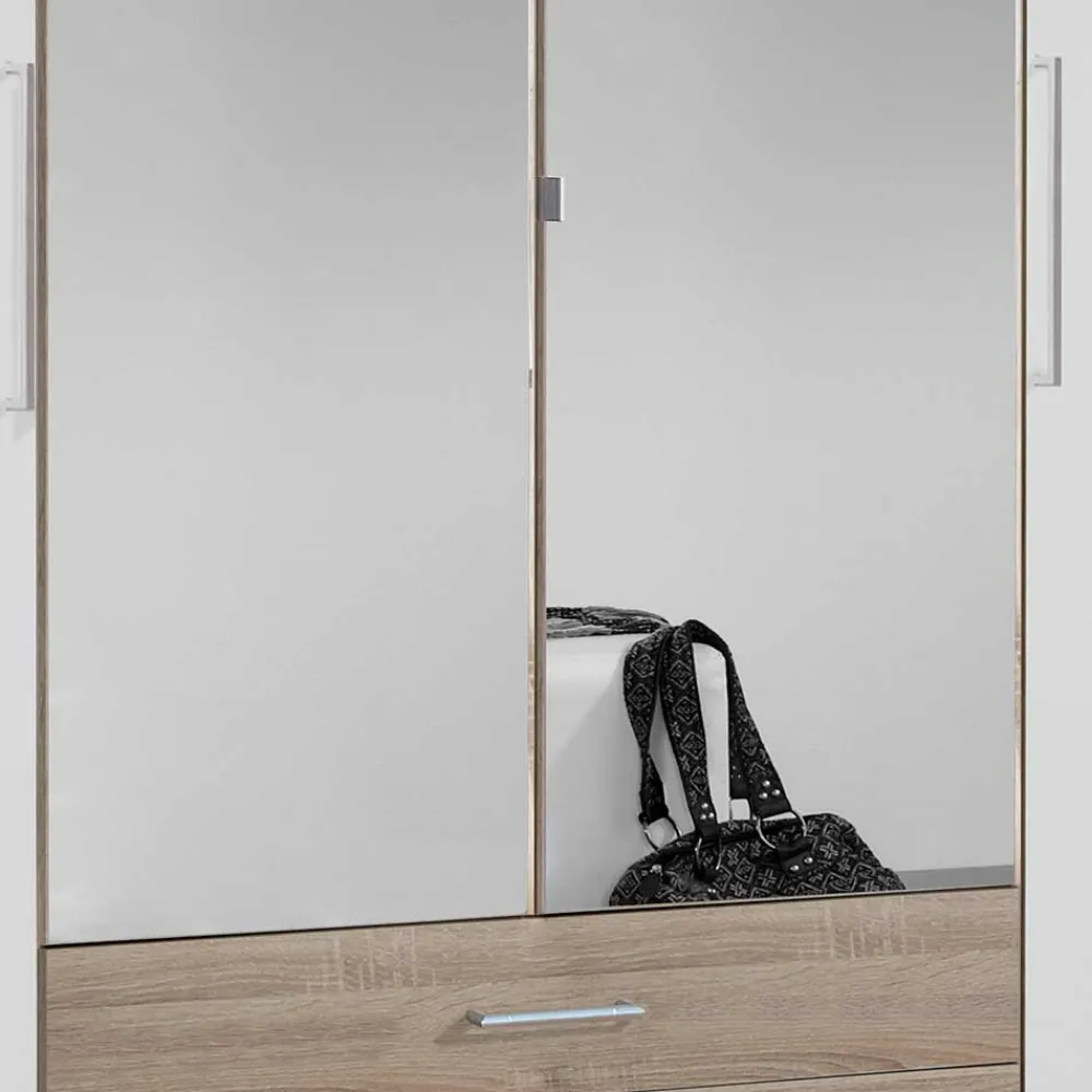 Wohnen Weiße Möbel|Glasmöbel*Schlafzimmer-Kleiderschrank in Weiß HG & Eiche sägerau - Grands