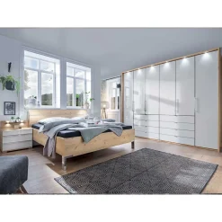Wohnen Schlafzimmer Komplett*Schlafzimmermöbel in Weiß & Eiche Bianco - Nuetran (vierteilig)