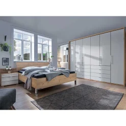 Wohnen Schlafzimmer Komplett*Schlafzimmermöbel in Weiß & Eiche Bianco - Nuetran (vierteilig)