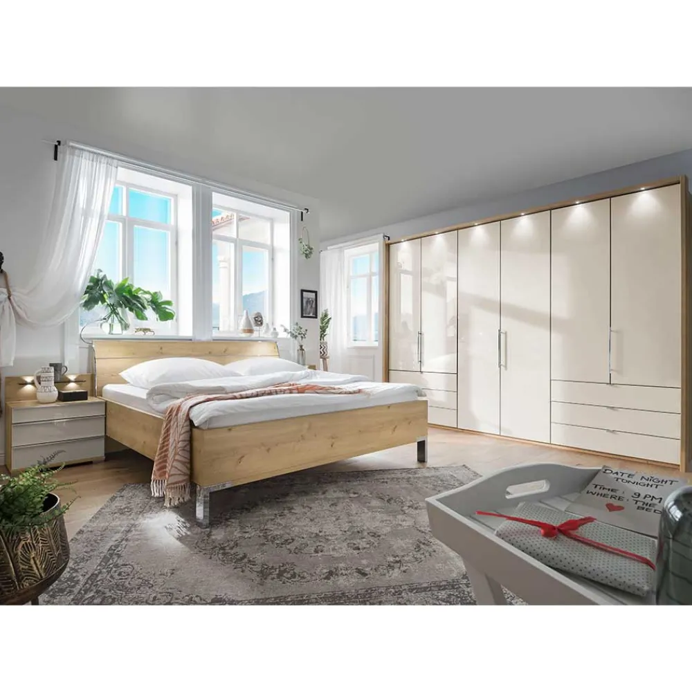 Wohnen Schlafzimmer Komplett*Schlafzimmermöbel Set in Beige - Lesegano (vierteilig)