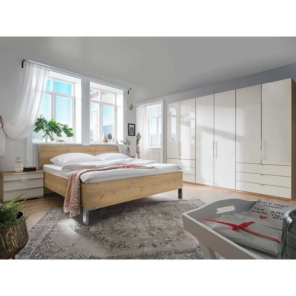 Wohnen Schlafzimmer Komplett*Schlafzimmermöbel Set in Beige - Lesegano (vierteilig)
