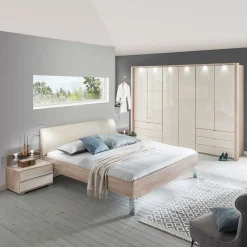 Wohnen Schlafzimmer Komplett*Schlafzimmermöbel Set mit LED Licht - Rativian (vierteilig)