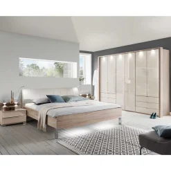 Wohnen Schlafzimmer Komplett*Schlafzimmermöbel Set mit LED Licht - Rativian (vierteilig)